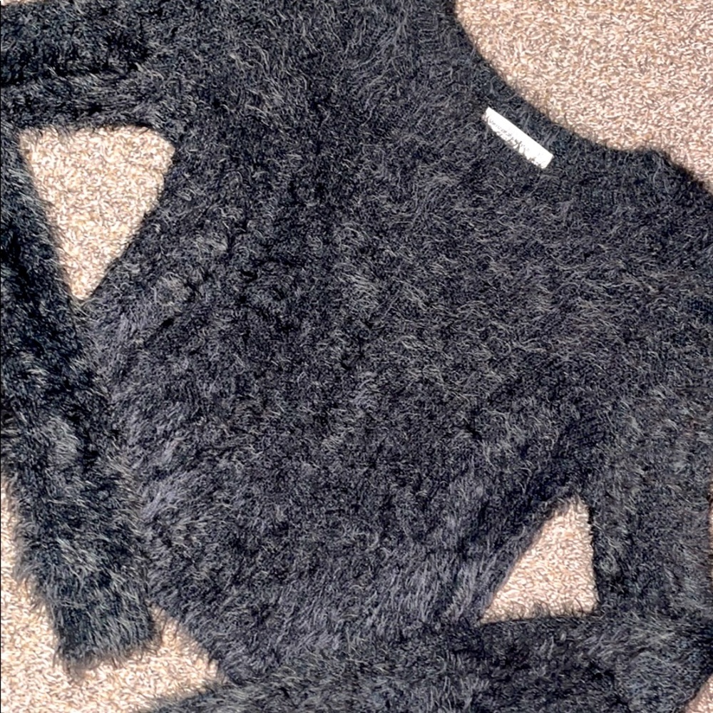 Abercrombie & Fitch Black Fuzzy Crewneck Sweater